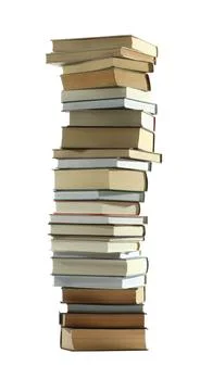High stack of many different books isolated on white 스톡 사진