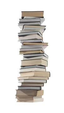 High stack of many different books isolated on white Stockfoto's