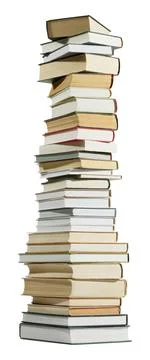 High stack of many different books isolated on white 스톡 사진