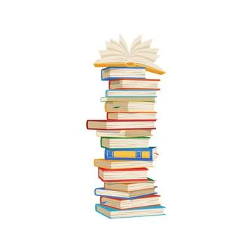 High stack of textbooks, cartoon pile of books Illustrazione stock