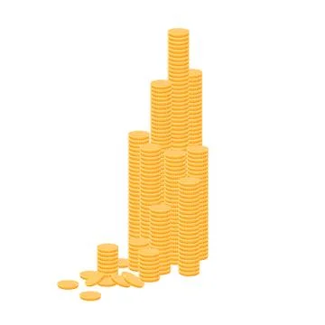 High stacks of gold coins. Financial growth. Banking and investment theme. Flat Stock Illustration