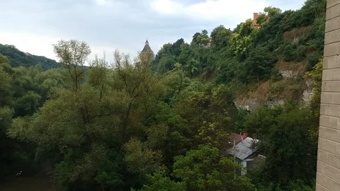High stone bridge over the gorge Video stock 114082387