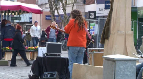 High Street Busker Stock Footage 23829253