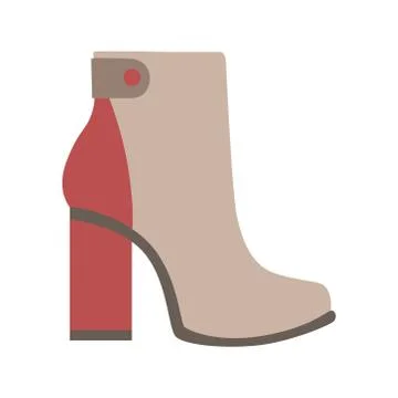 High Sturdy Heel Red And Grey Female Boot, Isolated Footwear Flat Icon, Shoes イラスト素材