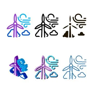 High styleset wind energy mill icon vector outline Ilustração Stock