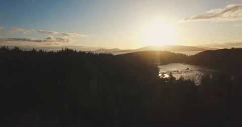 High sunset view of San Juan Islands from Bellingham Stock Footage 86433059