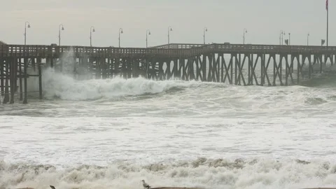 High Surf at the pier Stock Footage 337895556