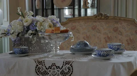 High Tea Set Table Room Interior Victorian Gothic Revival Style Stock-Footage 66014323