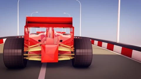 A high-tech 3d illustration of a red formula one shot from behind. It has big Stock Illustration