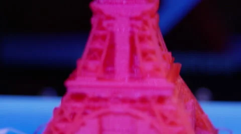 High tech 3D printer making statue of Eiffel Tower Stock Footage 64865422