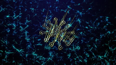 A high-tech 3d render of a yellow microchip hologram ideal for financial Stock Footage 317920305