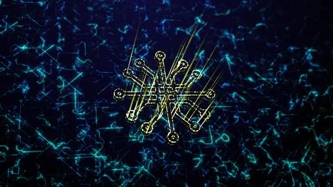 A high-tech 3d render of a yellow microchip hologram ideal for financial Stock Illustration