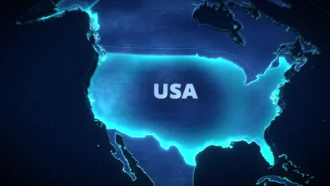 High-Tech 3D USA Map With Glowing Blue Borders And Pulsating Highlight Stockbeeldmateriaal 335715997