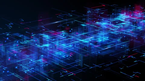 High-tech abstract network background with glowing blue and red data Stock Footage 314631071