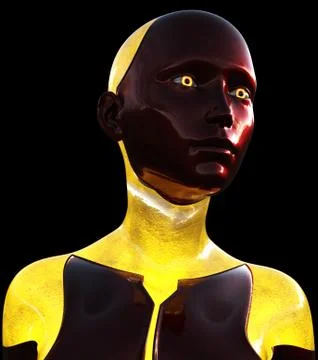 High Tech Android Female Red Yellow Modern AI 3D Illustration Stock Illustration