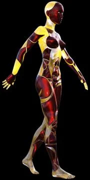 High Tech Android Female Red Yellow Modern AI 3D Illustration Stock Illustration