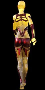 High Tech Android Female Red Yellow Modern AI 3D Illustration Stock Illustration