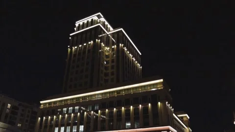 High-tech architecture night illumination tower geometry skyscraper luxury 스톡 동영상 142752590