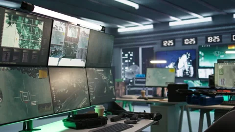 High tech armed forces headquarters used for tracking rockets Stock Footage 282058461