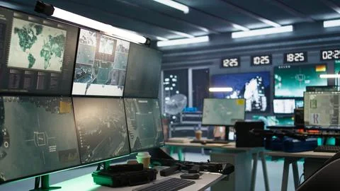 High tech armed forces headquarters used for tracking rockets Stock Photos