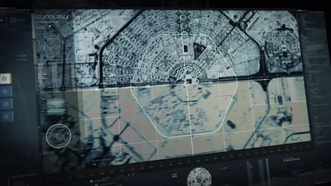 High Tech Army Satellite Network Tracking Location Of Target Military Site Stock Footage 252485703