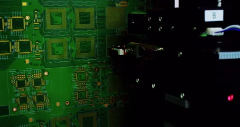 High-tech automated machine assembling an electronic 스톡 동영상 332990224