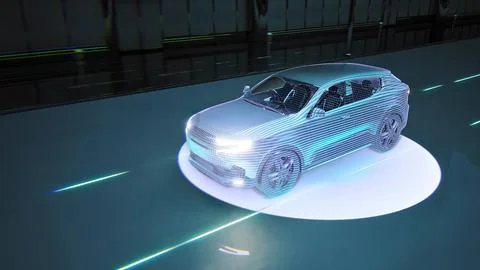 High Tech Autonomous Car Self Driving Using Radar Scanning Environment Emitting Stock Illustration