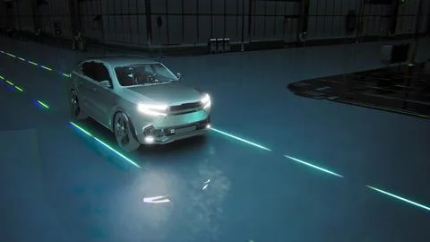 High Tech Autonomous Car Self Driving Using Radar Scanning Environment Emitting Illustrazione stock