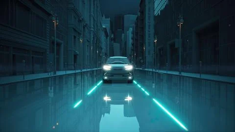 High Tech Autonomous Car Self Driving On Highway Emitting Signals Communicating Stock Illustration