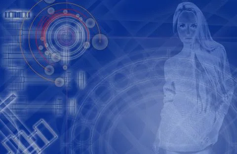 High-tech background and silhouette of girl Stock Illustration