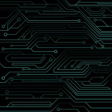 High-tech background of blue color from a computer board with LEDs and neon c Stock Illustration