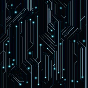 High-tech background of blue color from a computer board with LEDs and lumino Illustrazione stock