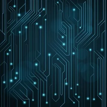 High-tech background of blue color from a computer board with LEDs and lumino Stock Illustration