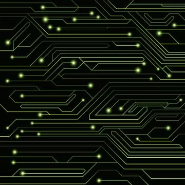 High-tech background of green color from a computer board with LEDs and lumin Stock Illustration