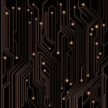 High-tech background of orange color from a computer board with LEDs and lumi Illustrazione stock
