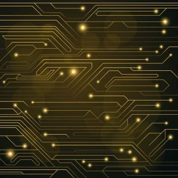 High-tech background of orange color from a computer board with LEDs and lumi Illustrazione stock