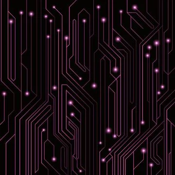 High-tech background of purple color from a computer board with LEDs and lumi Stock Illustration