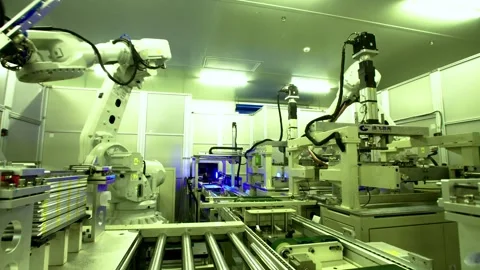 High Tech Battery Manufacturing Plant 4K Factory Stock-Footage 341234425