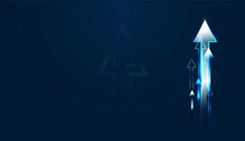 High-tech blue arrows against a dark grid help a business visualize its pat.. Иллюстрация