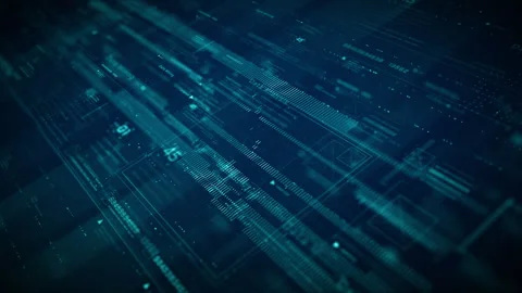 High-tech blue digital background with data flows, abstract grids. Stock Footage 325684679