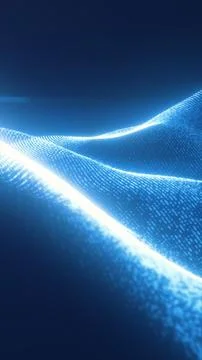 High-tech blue digital mesh forms flowing waves of data points on a dark back Stock Illustration