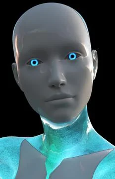High Tech Blue White Android Beauty Modern AI 3D Illustration Stock Illustration