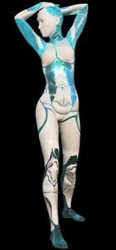High Tech Blue White Android Beauty Modern AI 3D Illustration Stock Illustration
