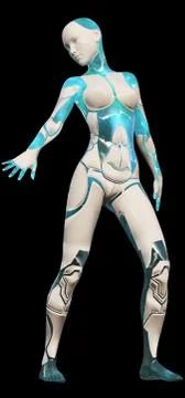 High Tech Blue White Android Beauty Modern AI 3D Illustration Stock Illustration