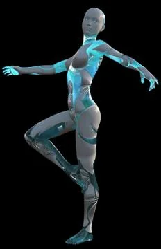 High Tech Blue White Android Beauty Modern AI 3D Illustration Stock Illustration