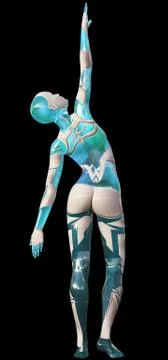 High Tech Blue White Android Beauty Modern AI 3D Illustration Stock Illustration