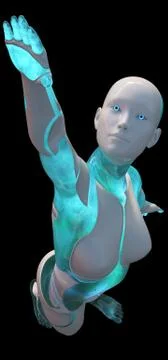 High Tech Blue White Android Beauty Modern AI 3D Illustration Stock Illustration