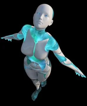 High Tech Blue White Android Beauty Modern AI 3D Illustration Illustrazione stock