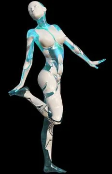 High Tech Blue White Android Beauty Modern AI 3D Illustration 스톡 일러스트