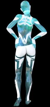 High Tech Blue White Android Beauty Modern AI 3D Illustration Stock Illustration